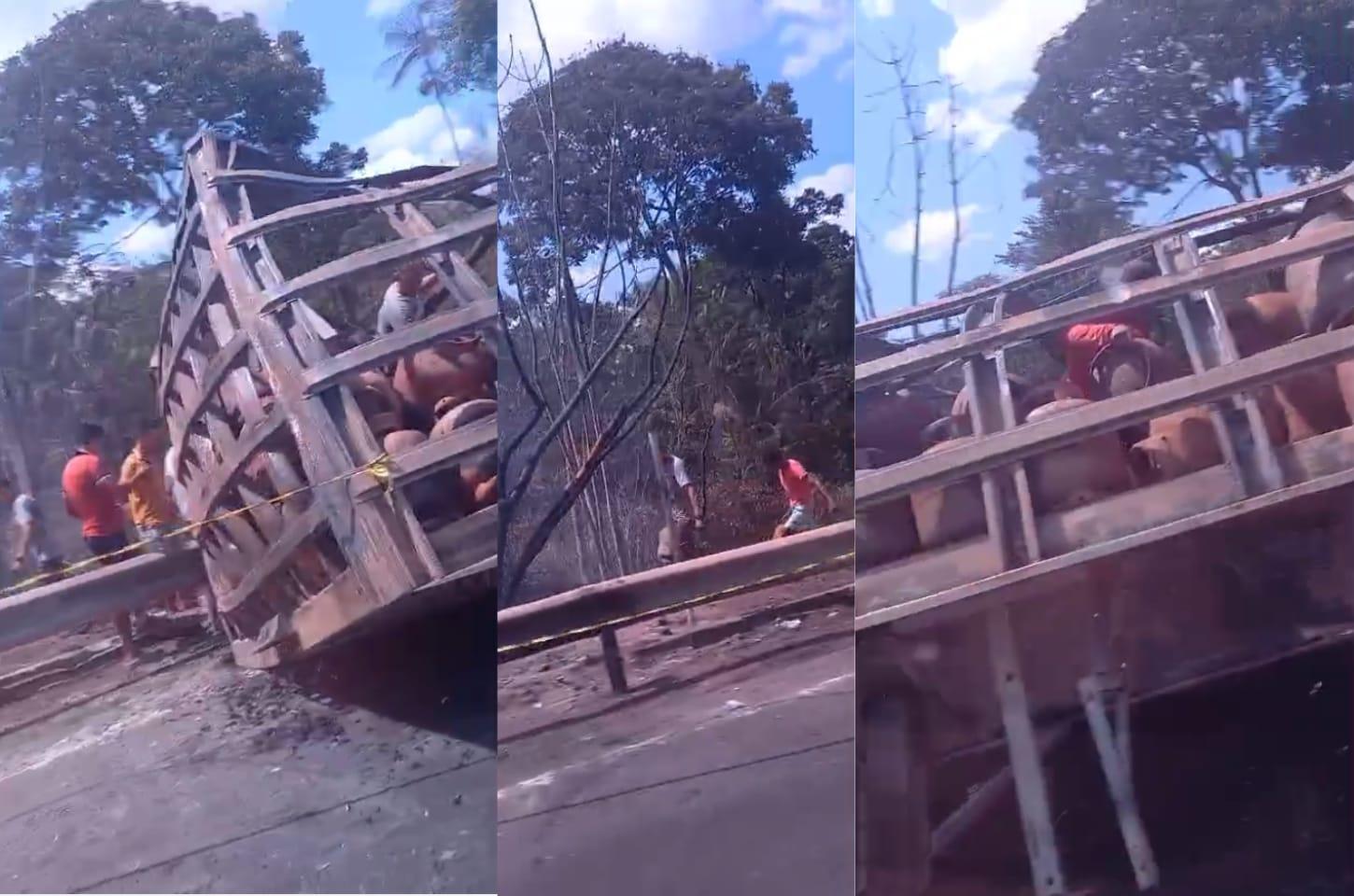 PESSOAS SAQUEIAM CAMINHÃO COM GÁS QUE EXPLODIU NA ALÇA VIÁRIA